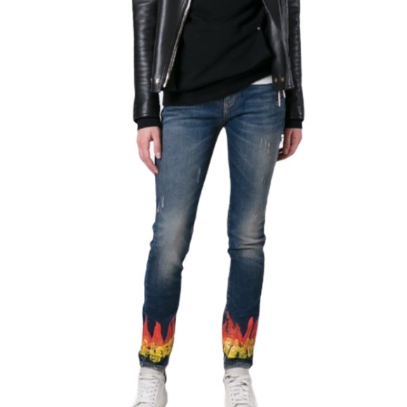 Faith Connexion hand painted flame print slim skinny jeans 25 - Picture 2 of 7
